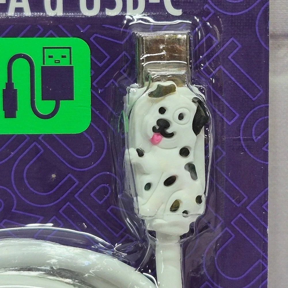 E-Circuit 2PK Dalmatian Dog USB-A to USB-C Charging Data Cable 39in White 2.1A